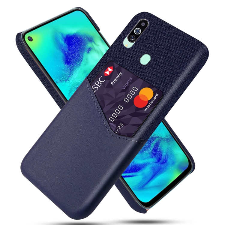 

For Samsung Galaxy M40 Cloth Texture PC + PU Leather Back Cover Shockproof Case with Card Slot(Blue)