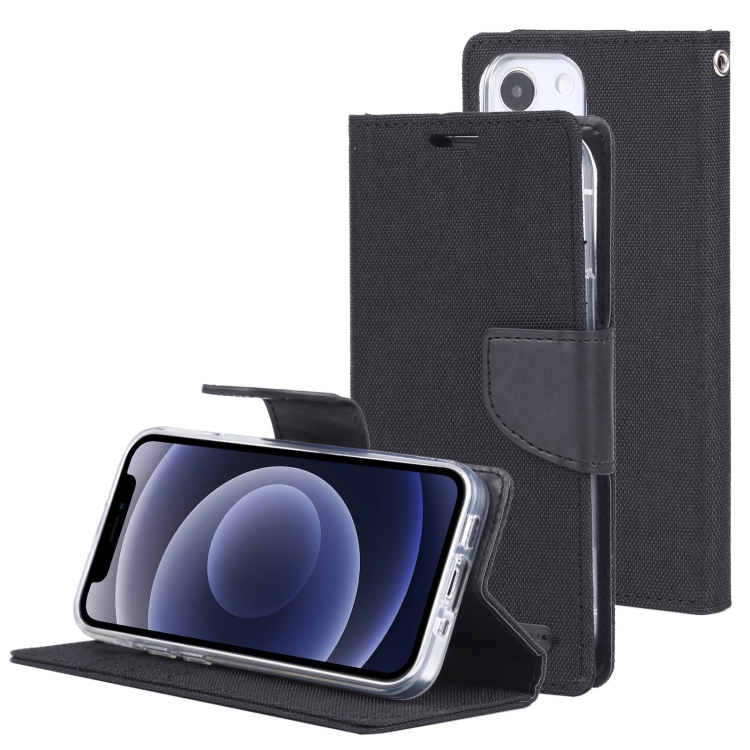 

GOOSPERY CANVAS DIARY Canvas Texture Horizontal Flip PU Leather Case with Holder & Card Slots & Wallet For iPhone 13 mini(Black)