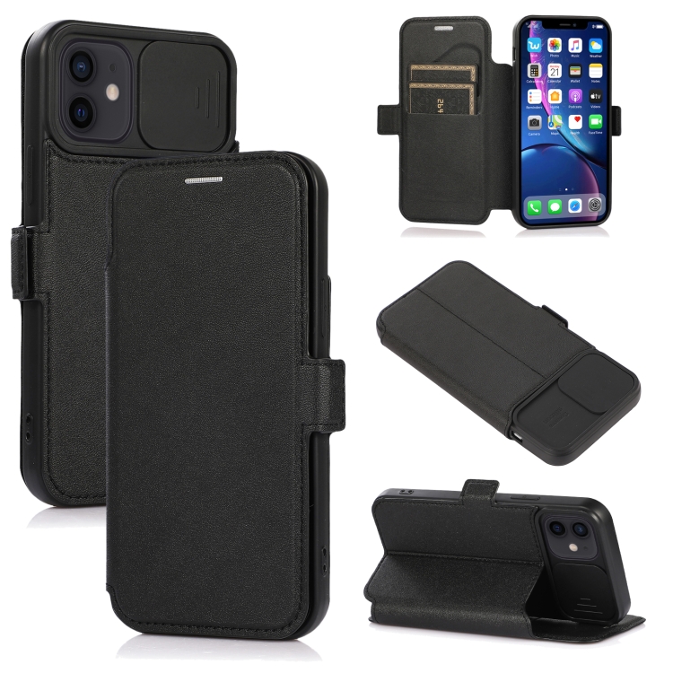 

Push Window Double Buckle PU + Silicone Horizontal Flip Leather Case with Holder & Card Slot For iPhone 12 mini(Black)