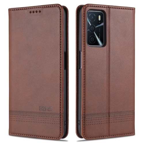 

For OPPO A16 AZNS Magnetic Calf Texture Horizontal Flip Leather Case with Card Slots & Holder & Wallet(Dark Brown)