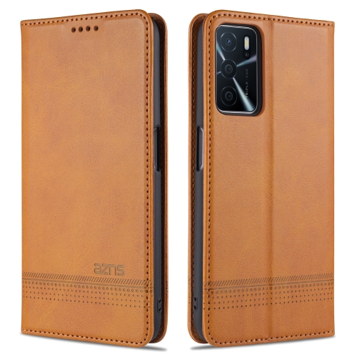 

For OPPO A16 AZNS Magnetic Calf Texture Horizontal Flip Leather Case with Card Slots & Holder & Wallet(Light Brown)