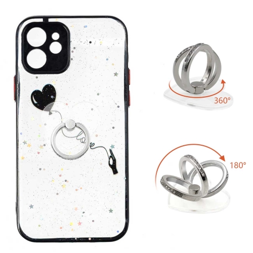 

Colored Drawing Starry Sky Epoxy TPU Shockproof Case with Ring Holder For iPhone 12(Heart)