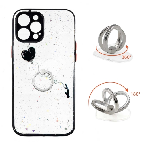 

Colored Drawing Starry Sky Epoxy TPU Shockproof Case with Ring Holder For iPhone 12 Pro Max(Heart)