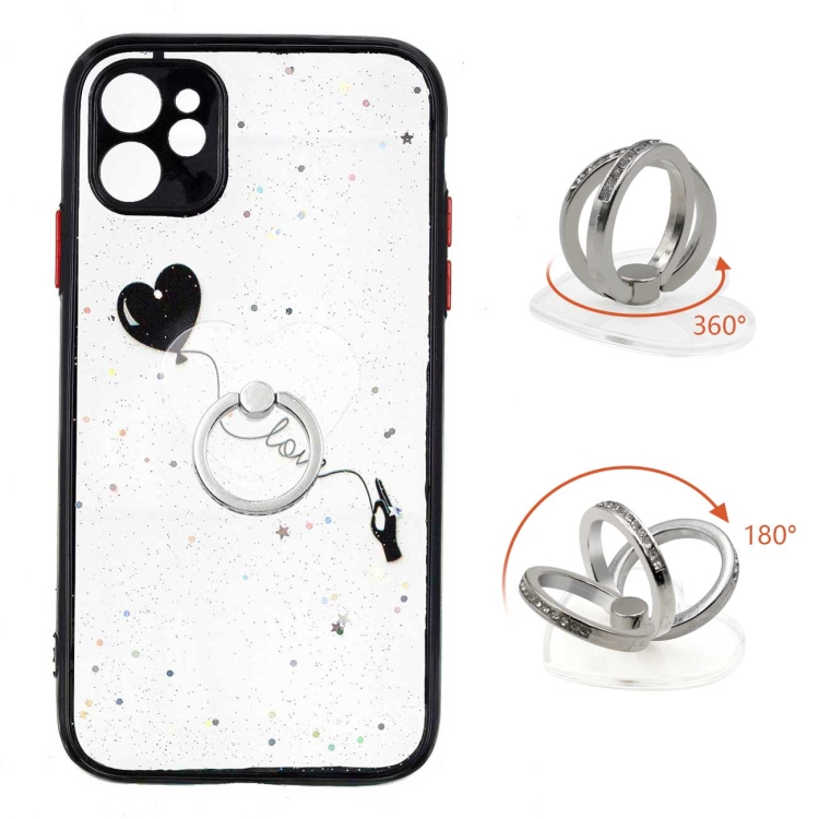 

Colored Drawing Starry Sky Epoxy TPU Shockproof Case with Ring Holder For iPhone 11(Heart)