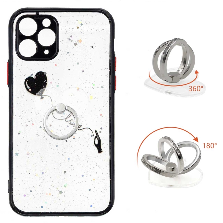 

Colored Drawing Starry Sky Epoxy TPU Shockproof Case with Ring Holder For iPhone 11 Pro(Heart)