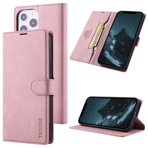 

TAOKKIM Skin Feel Calf Texture Horizontal Flip PU Leather Case with Holder & Card Slots & Photo Frame & Wallet For iPhone 13 Pro Max(Pink)
