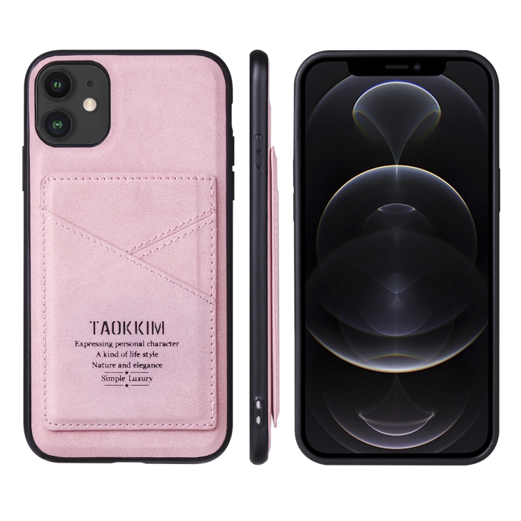 

TAOKKIM Retro Matte PU Leather + PC + TPU Shockproof Back Cover Case with Holder & Card Slot For iPhone 13(Pink)