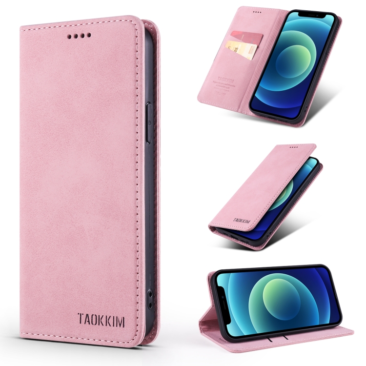 

TAOKKIM Retro Matte PU Horizontal Flip Leather Case with Holder & Card Slots For iPhone 13 Pro Max(Pink)