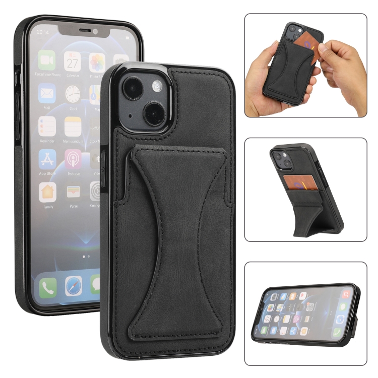 

Ultra-thin Shockproof Protective Case with Holder & Metal Magnetic Function For iPhone 13 mini(Black)