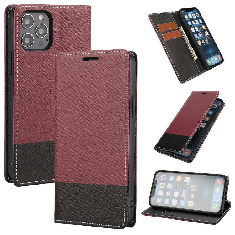

Cross Texture Color Matching Strong Magnetic Horizontal Flip Leather Case with Card Slots & Holder & Wallet For iPhone 13(Crimson)