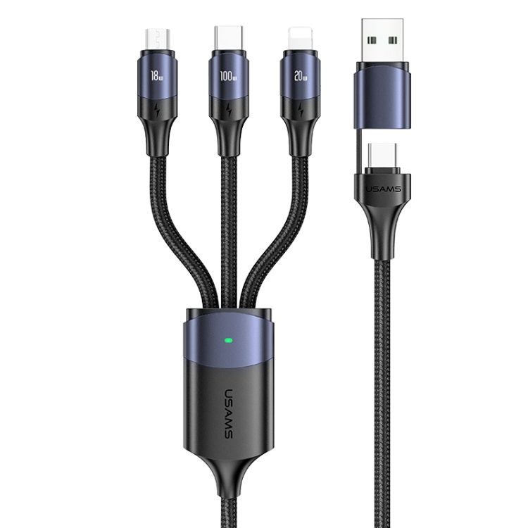 

USAMS US-SJ511 U71 PD 100W USB-A to USB-C / Type-C to 8 Pin + USB-C / Type-C + Micro USB Two-to-three Aluminum Alloy Fast Charging Data Cable, Length(Black)