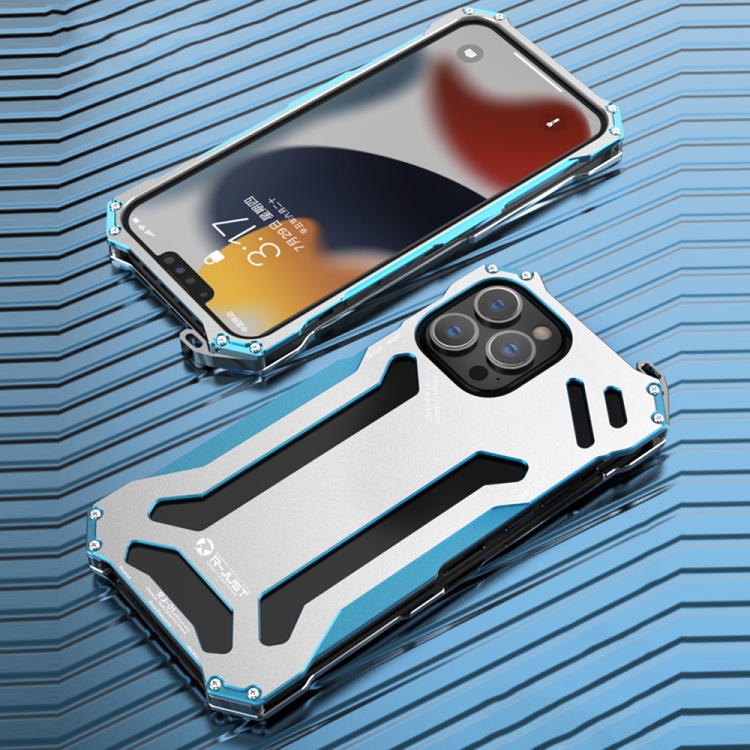 

R-JUST Shockproof Armor Metal Protective Case For iPhone 13 Pro(Blue)