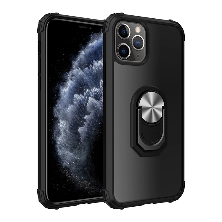 

For iPhone 11 Shockproof PC + TPU Protective Case with 360 Degree Rotating Ring Holder(Black Silver)