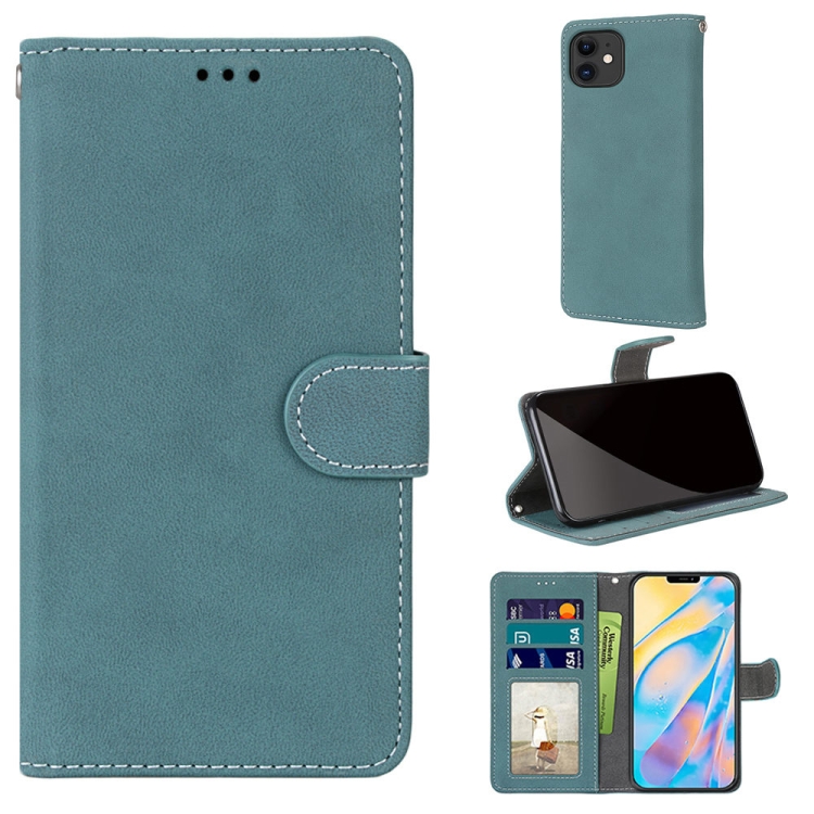 

Retro Frosted Horizontal Flip PU Leather Case with Holder & Card Slots & Wallet & Photo Frame For iPhone 13(Blue)