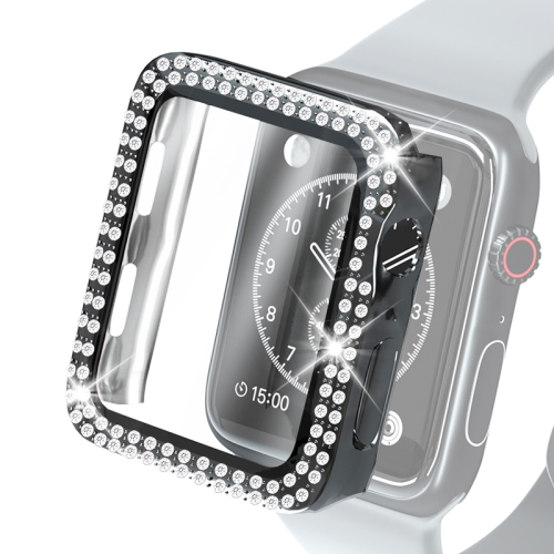 

Electroplating PC Double Rows Diamond Protective Case with Tempered Glass Film For Apple Watch Series 3 & 2 & 1 38mm(Black)