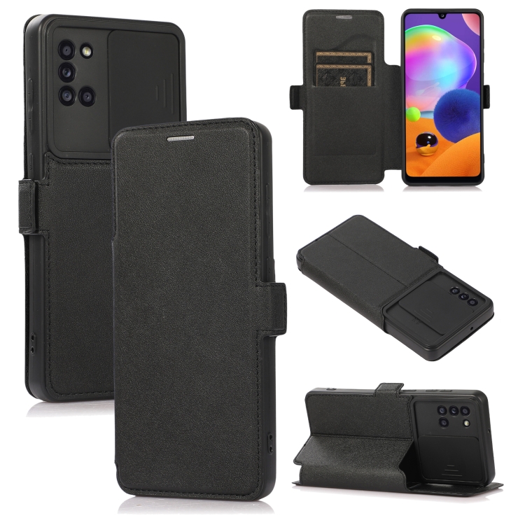 

Push Window Double Buckle PU + Silicone Horizontal Flip Leather Case with Holder & Card Slot For Samsung Galaxy A31(Black)