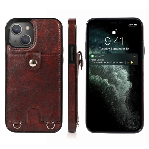 

Shockproof PU Leather + TPU Protective Case with Card Slot & Lanyard For iPhone 13 Pro Max(Brown)