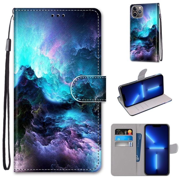 

Coloured Drawing Cross Texture Horizontal Flip PU Leather Case with Holder & Card Slots & Wallet & Lanyard For iPhone 13 Pro Max(Colorful Clouds)