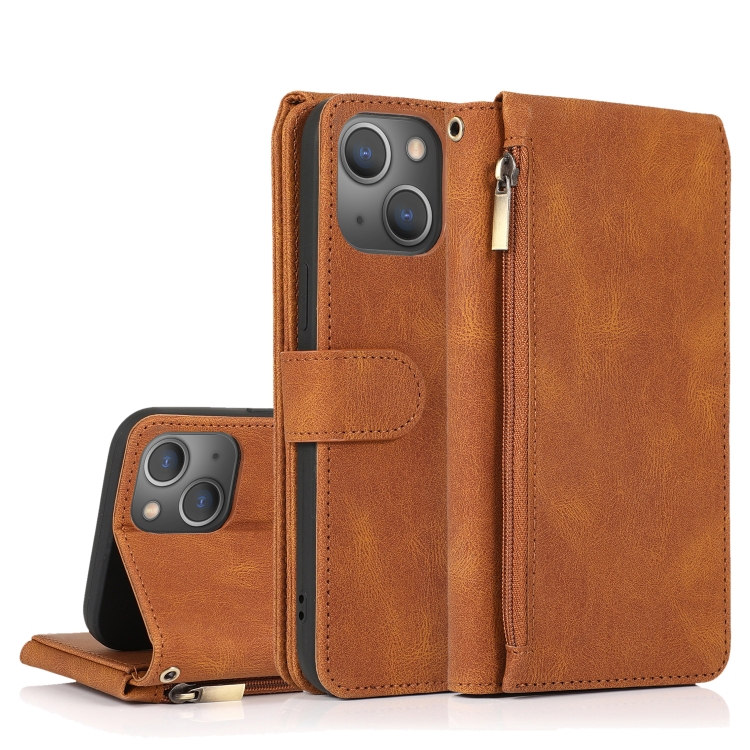 

Skin-feel Crazy Horse Texture Zipper Wallet Bag Horizontal Flip Leather Case with Holder & Card Slots & Wallet & Lanyard For iPhone 13 mini(Brown)