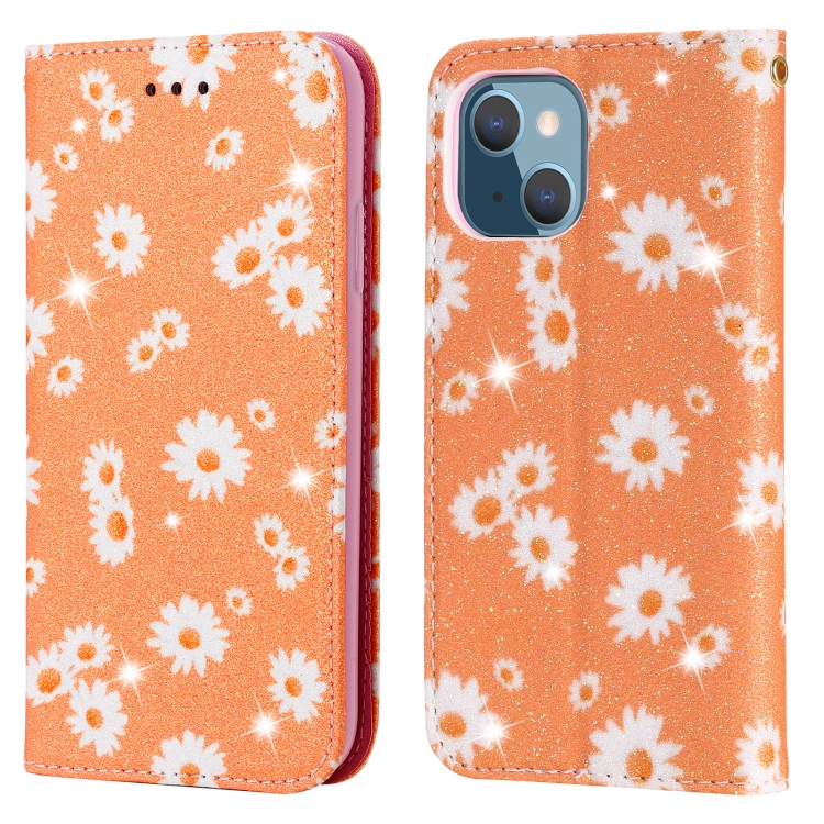 

Glittering Daisy Magnetic Horizontal Flip Leather Case with Holder & Card Slots & Photo Frame For iPhone 13(Orange)