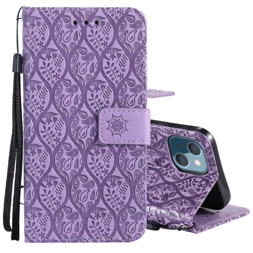 

Pressed Printing Rattan Flower Pattern Horizontal Flip PU Leather Case with Holder & Card Slots & Wallet & Photo Frame For iPhone 13 mini(Purple)