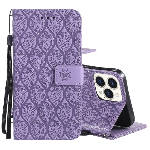 

Pressed Printing Rattan Flower Pattern Horizontal Flip PU Leather Case with Holder & Card Slots & Wallet & Photo Frame For iPhone 13 Pro(Purple)