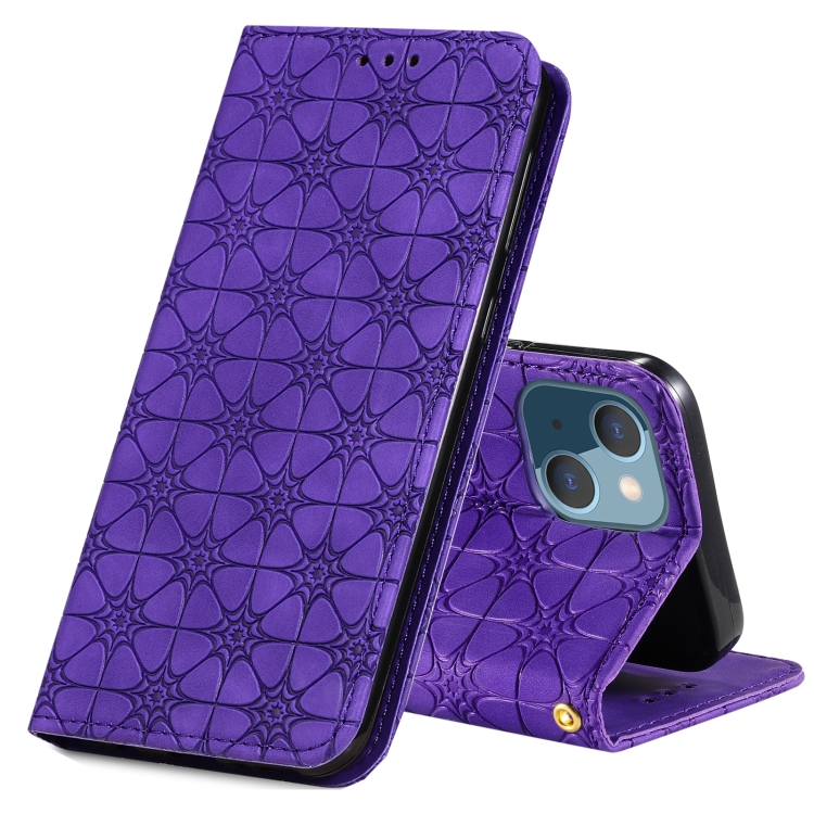 

Lucky Flowers Embossing Pattern Magnetic Horizontal Flip Leather Case with Holder & Card Slots For iPhone 13(Purple)