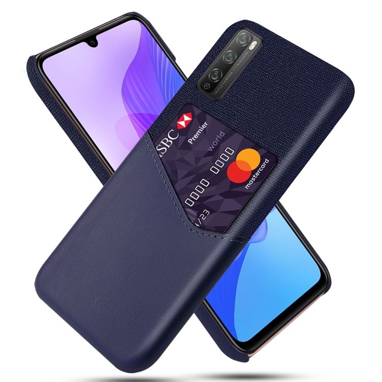 

For Huawei Enjoy 20 Pro Cloth Texture PC + PU Leather Back Cover Shockproof Case with Card Slot(Blue)