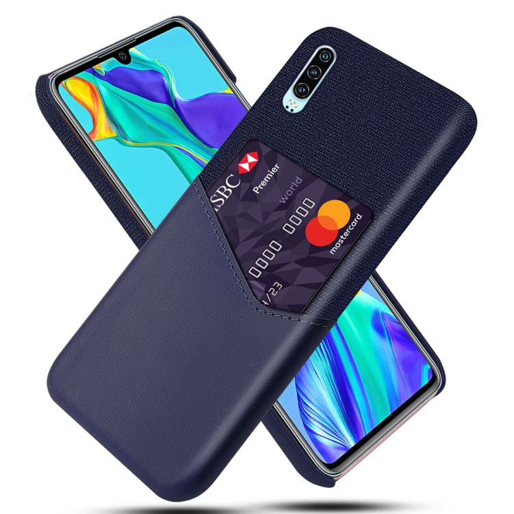 

For Huawei P30 Cloth Texture PC + PU Leather Back Cover Shockproof Case with Card Slot(Blue)