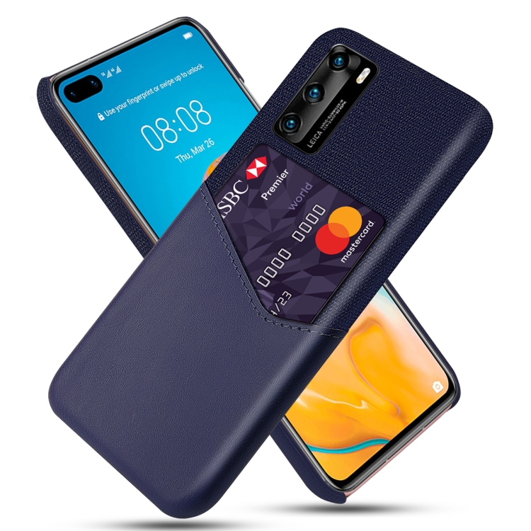 

For Huawei P40 Cloth Texture PC + PU Leather Back Cover Shockproof Case with Card Slot(Blue)