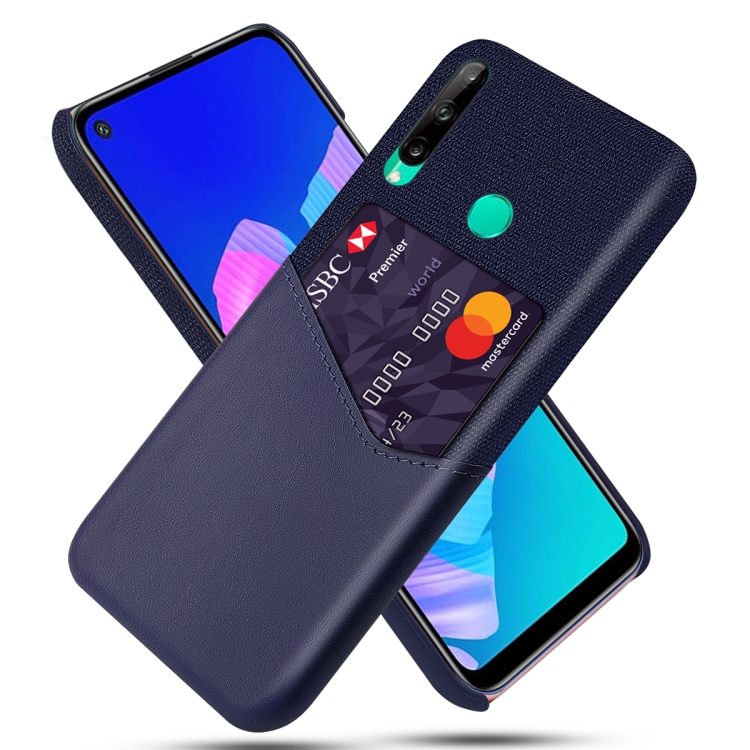 

For Huawei P40 Lite E / 7P Cloth Texture PC + PU Leather Back Cover Shockproof Case with Card Slot(Blue)