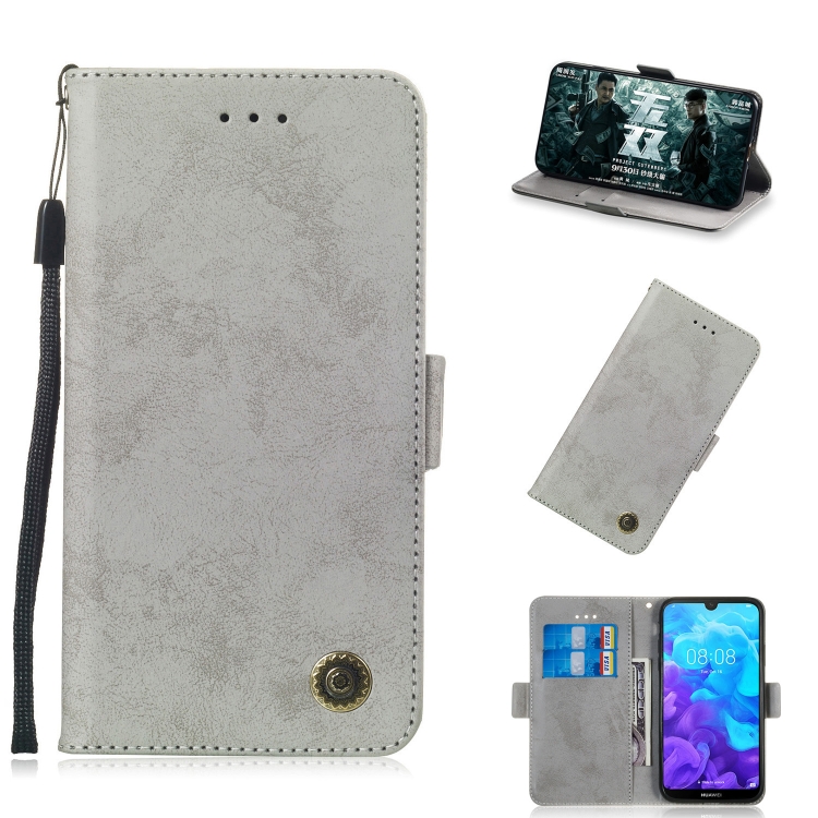 

For Huawei Y5 (2019) / Honor 8s Retro Horizontal Flip PU Leather Case with Card Slots & Holder(Gray)