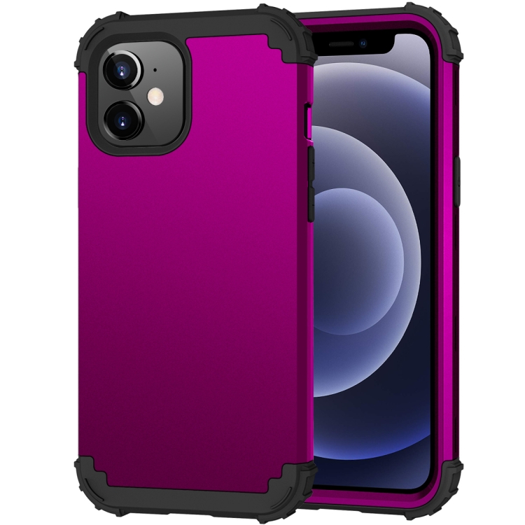 

3 in 1 Shockproof PC + Silicone Protective Case For iPhone 12 mini(Dark Purple + Black)