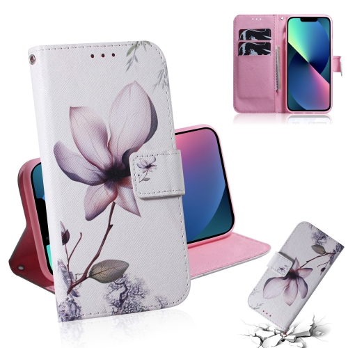 

Coloured Drawing Horizontal Flip Leather Case, with Holder & Card Slots & Wallet For iPhone 13 mini(Magnolia Flower)