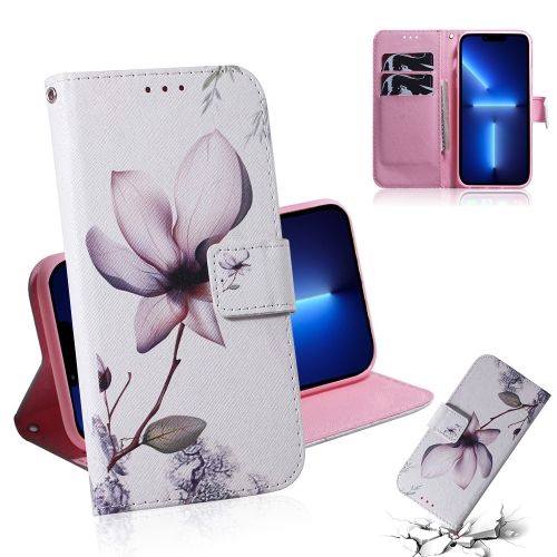 

Coloured Drawing Horizontal Flip Leather Case, with Holder & Card Slots & Wallet For iPhone 13 Pro(Magnolia Flower)