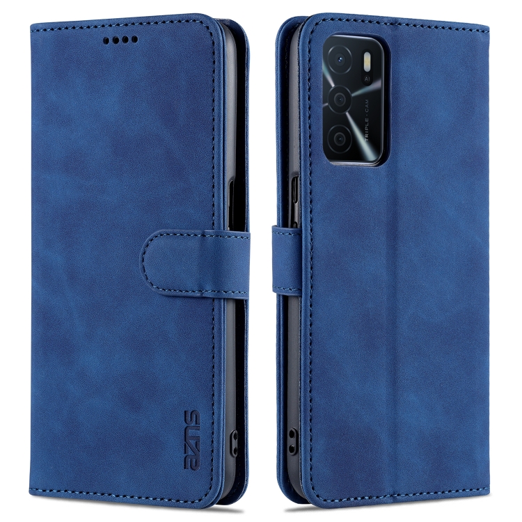 

For OPPO A16 AZNS Skin Feel Calf Texture Horizontal Flip Leather Case with Card Slots & Holder & Wallet(Blue)