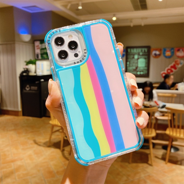 

Rainbow TPU + PC Glass Shockproof Case For iPhone 13 Pro(Rainbow Pattern Blue)