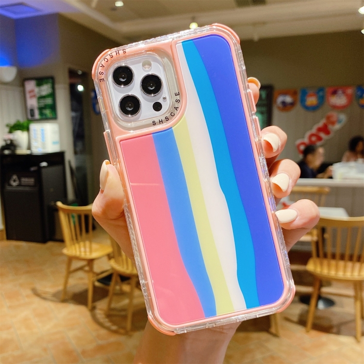 

Rainbow TPU + PC Glass Shockproof Case For iPhone 11(Rainbow Pattern Pink)