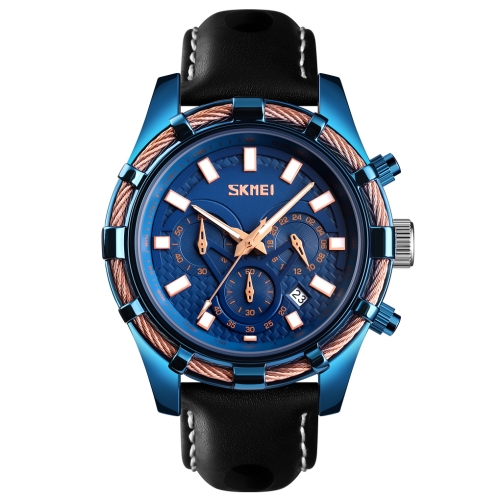

SKMEI 9189 Men Three-eye Six-pin Dial Calendar Timing Quartz Watch(Blue)