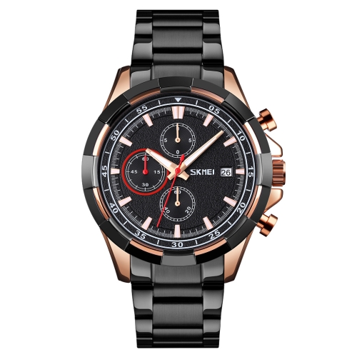 

SKMEI 9192 Men Calendar Timing Stainless Steel Belt Luminous Quartz Watch(Rose Gold Black)