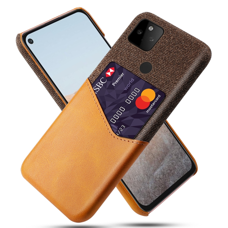 

For Google Pixel 5a 5G Cloth Texture PC + PU Leather Back Cover Shockproof Case with Card Slot(Orange)