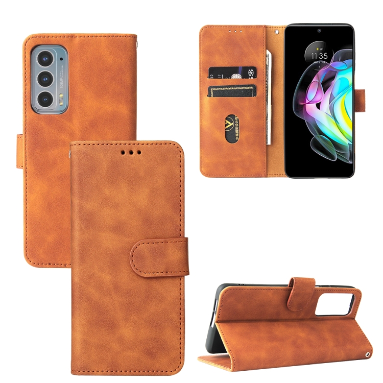 

For Motorola Edge 20 Solid Color Skin Feel Magnetic Buckle Horizontal Flip Calf Texture PU Leather Case with Holder & Card Slots & Wallet(Brown)