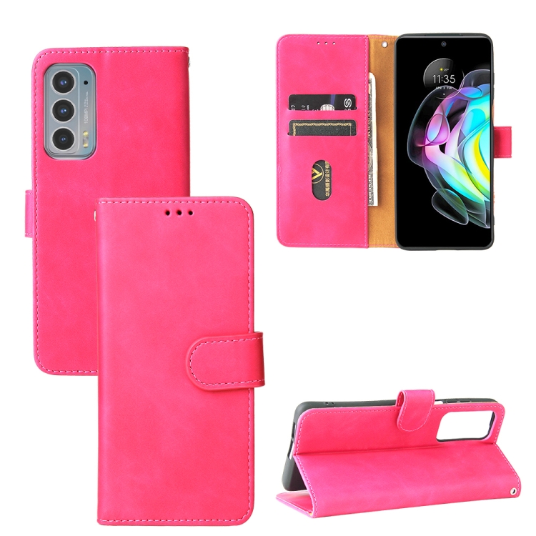 

For Motorola Edge 20 Solid Color Skin Feel Magnetic Buckle Horizontal Flip Calf Texture PU Leather Case with Holder & Card Slots & Wallet(Rose Gold)