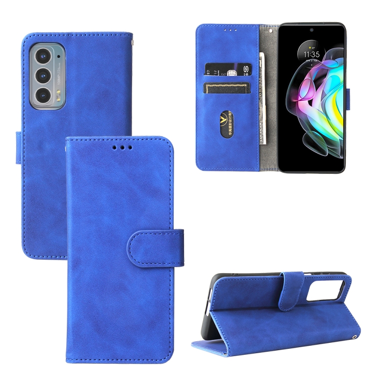 

For Motorola Edge 20 Solid Color Skin Feel Magnetic Buckle Horizontal Flip Calf Texture PU Leather Case with Holder & Card Slots & Wallet(Blue)