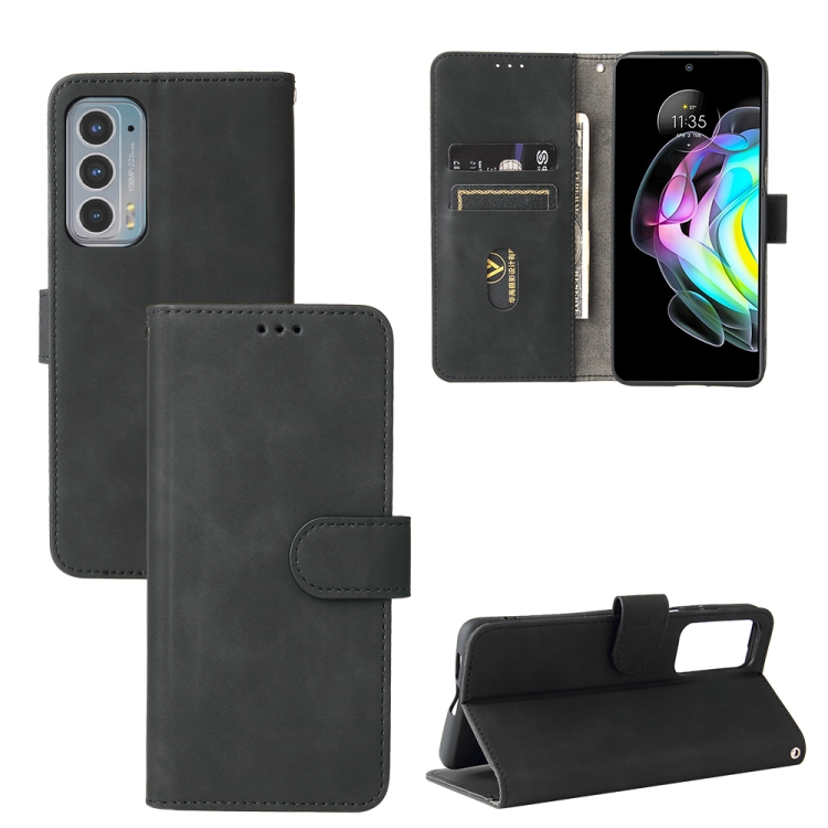 

For Motorola Edge 20 Solid Color Skin Feel Magnetic Buckle Horizontal Flip Calf Texture PU Leather Case with Holder & Card Slots & Wallet(Black)