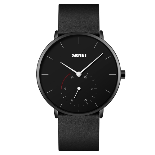 

SKMEI 9213 Simple Dcale Stopwatch Dial Leather Strap Quartz Watch(Black)