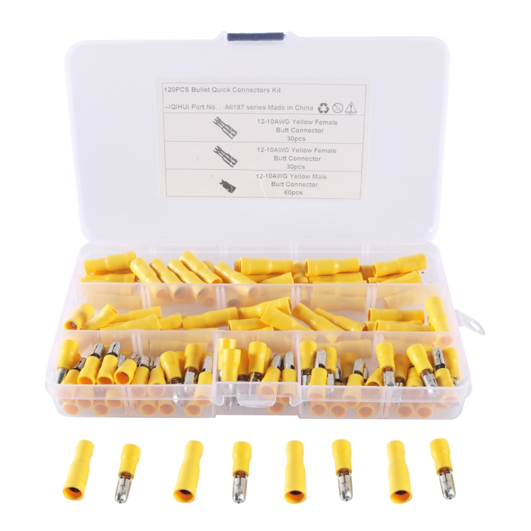 

A6197 120 PCS Yellow AWG12~10 Bullet Male and Female Terminal Cold Press Terminal