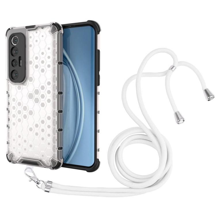 

For Xiaomi Mi 10S Shockproof Honeycomb PC + TPU Case with Neck Lanyard(White)