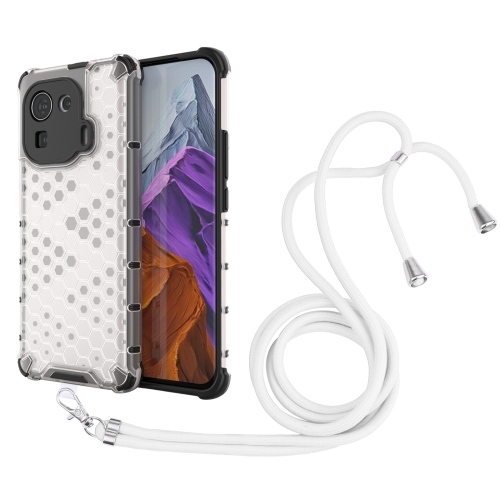 

For Xiaomi Mi 11 Pro Shockproof Honeycomb PC + TPU Case with Neck Lanyard(White)