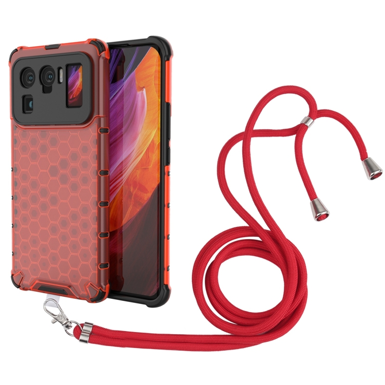 

For Xiaomi Mi 11 Ultra Shockproof Honeycomb PC + TPU Case with Neck Lanyard(Red)